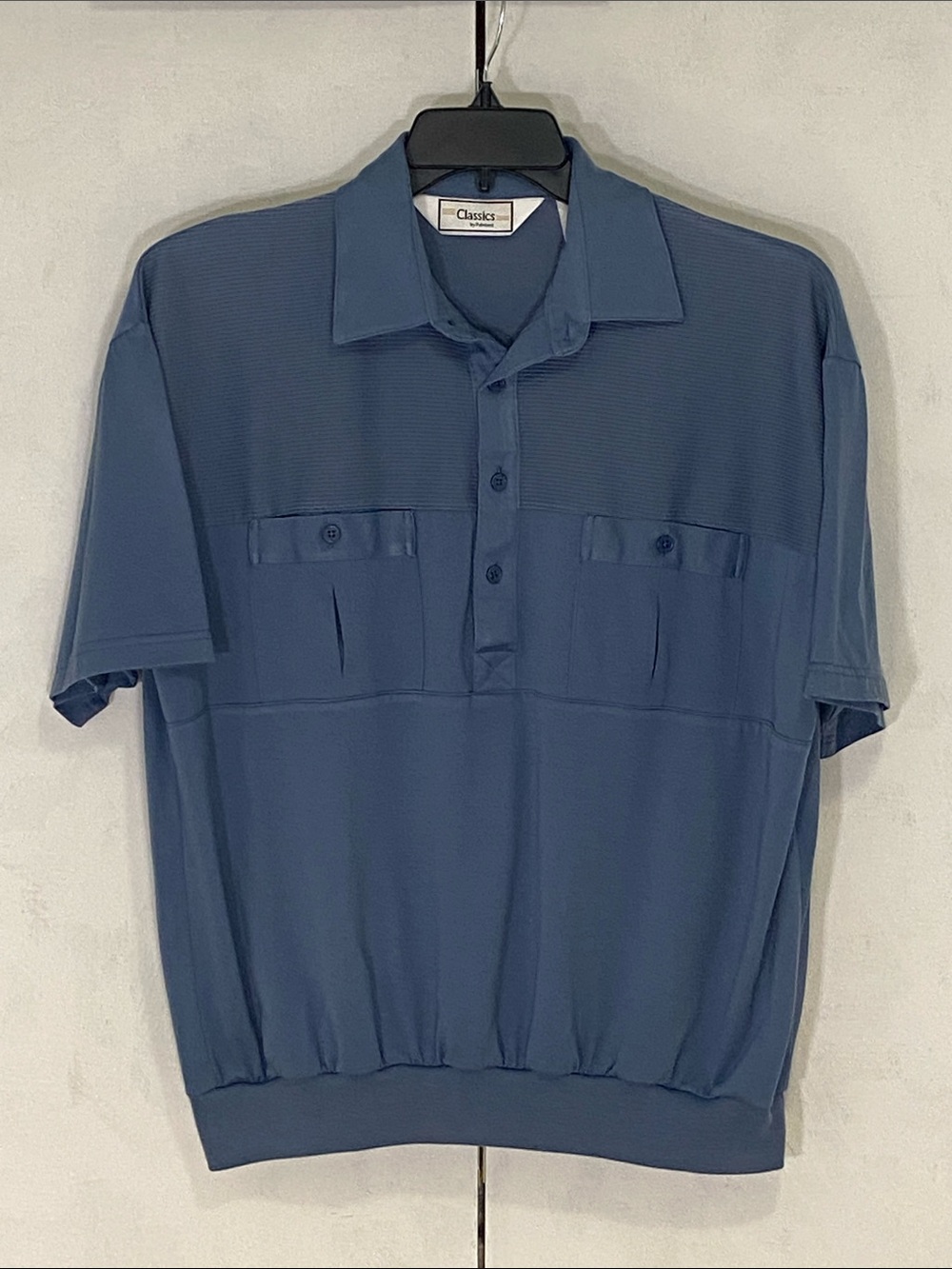 Classic Vintage Men's Large Blue Short-Sleeve Polo Shirt in Navy Retro